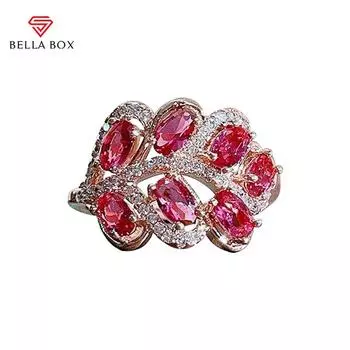 Кольца BELLA BOX с открытыми листьями для женщин, рубин и циркон, простые модные роскошные женские подарки на помолвку, годовщину