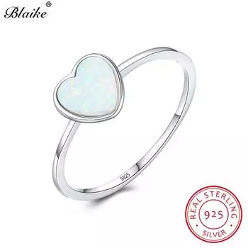 Кольца Blaike с радужным зеленым, синим, белым огненным опалом для женщин, кольцо с сердечком из стерлингового серебра 925 пробы, обручальные кольца, ювелирные изделия 8 зелёный