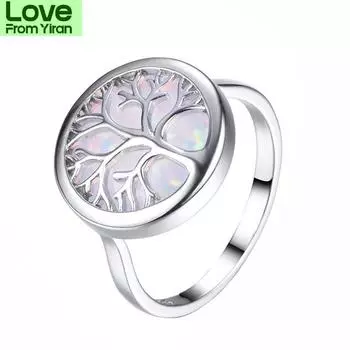 Кольца Blaike Vivid Life Tree с белым/голубым огненным опалом для женщин и мужчин, кольцо из стерлингового серебра 925 пробы, ювелирные украшения, радужный камень, подарки 9
