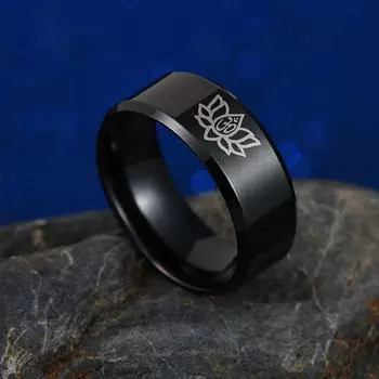 Кольца BLUELANS унисекс Йога Лотос Простые стальные Ом Титановый узор Кольцо-браслет Ювелирные изделия US 12 чёрный