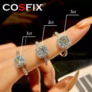 Кольца COSFIX из настоящего стерлингового серебра 925 пробы с бриллиантами муассанита GRA 1~3 карата для помолвки и свадьбы для женщин, подарок, ювелирные украшения 56789