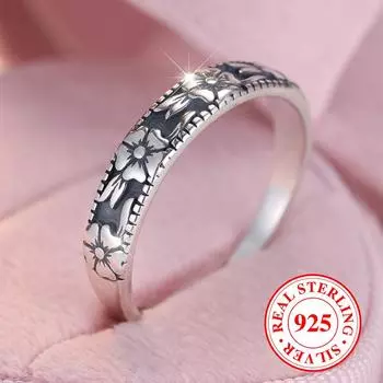 Кольца-цветы из стерлингового серебра 925 пробы для женщин, винтажные эстетические украшения, украшения для вечеринок, аксессуары для пальцев 6 серебряный