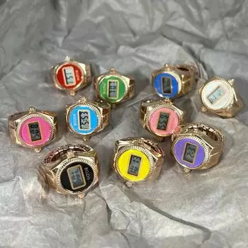 Кольца для часов для пар, женские и мужские эластичные ремешки, мини-часы, кольцо на палец темно-синий