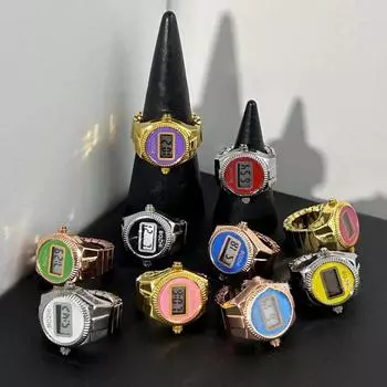 Кольца для часов для пар, женские и мужские эластичные ремешки, мини-часы, кольцо на палец темно-синий