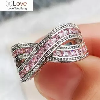Кольца для молодой темпераментной леди с ярко-розовыми цирконами, современный стиль, изысканный дизайн, обручальные кольца, ювелирные изделия для милых девушек 9