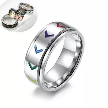 Кольца для мужчин и женщин вращающиеся радужные украшения из нержавеющей стали черные, серебряные кольца для пар в стиле хип-хоп для мальчиков и девочек 7# розового золота