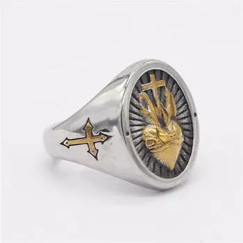 Кольца для мужчин в стиле панк-рок из нержавеющей стали с сердечками и крестами, круглые, ювелирные изделия, размер 7-13 7 серебряный