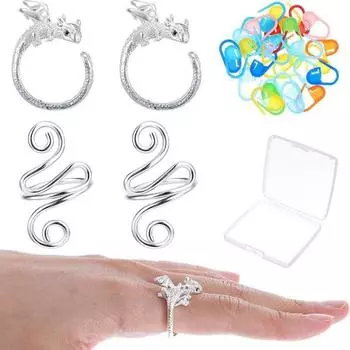 Кольца для натяжения ниток Dragon Crochet Регулируемые кольца для вязания крючком с металлическими спиральными маркерами петель Кольцо-держатель пряжи Dragon с коробкой для хранения B