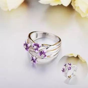 Кольца для пальцев, кольцо в виде ромашек, маленькое кольцо в виде свежего цветка, кольцо в виде цветка фиалки 6 фиолетовый
