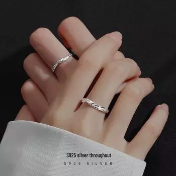 Кольца для пар Banyan Tree S925 с глянцевым узором «крест-накрест» на День святого Валентина Women’s, RS828, Adjustable opening