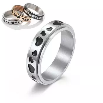 Кольца для пар, женские кольца из нержавеющей стали, вращающиеся кольца в форме сердца, стальные титановые кольца, мужские ювелирные изделия для снятия стресса 5# розового золота