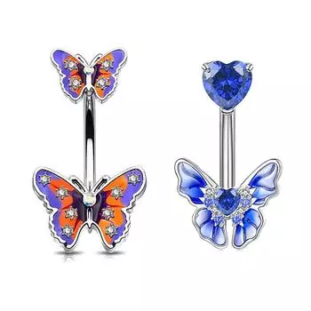 Кольца для пирсинга пупка из циркония для женщин, кольцо-бабочка из нержавеющей стали, штанга, украшения для пирсинга тела