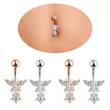 Кольца для пирсинга пупка из хирургической стали с бабочкой и цирконом, украшения для тела серебряный