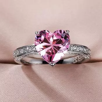 Кольца для помолвки с бриллиантами Huitan Luxury Solitaire в форме сердца для женщин, кольца с розовым кубическим цирконием AAA для подруги, прекрасный подарок на годовщину 7