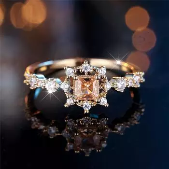 Кольца для помолвки с цирконием шампанского огранки «принцесса» для женщин, винтажное золотое кольцо на палец, ювелирные изделия для свадебной вечеринки 6 шампанского/золотой