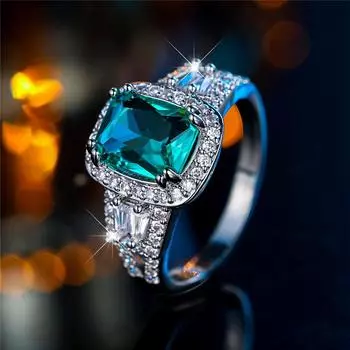 Кольца для помолвки с зеленым кристаллом циркония для женщин, серебряные обручальные кольца, роскошные ювелирные изделия, подарки на вечеринку 6 серебряный/зелёный