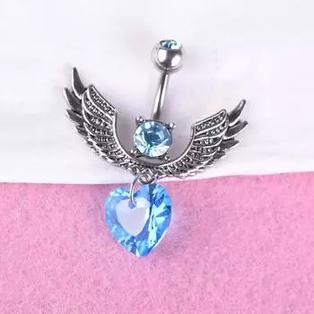 Кольца для пупка с кубическим цирконием, стальные модные украшения для тела с крыльями для женщин, пирсинг живота синий
