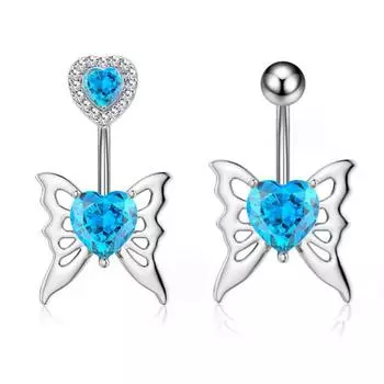 Кольца для пупка с сердечками из циркония, подвеска в виде бабочки, гвоздь для пупка из нержавеющей стали, для женщин, пирсинг тела, ювелирные изделия