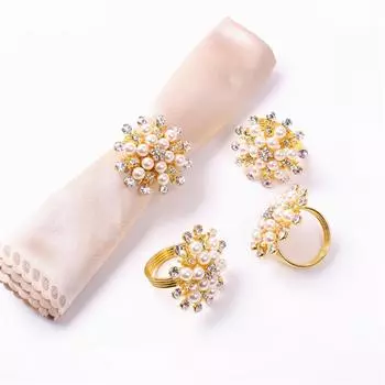 Кольца для салфеток из сплава, жемчуга, стразов, цветка, пряжки для салфеток, дома, свадьбы, вечеринки, ужина, Рождества, декора