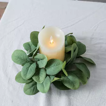 Кольца для свечей с листьями эвкалипта, венок, пасторальный имитация настольного держателя для