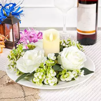 Кольца для свечей Венок Искусственные розы Цветы Подсвечник Гирлянда Маленькая свеча Цветочная синий