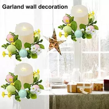 Кольца для свечей в виде пасхальных яиц Венок Искусственный подсвечник в виде пасхального яйца Мини-венок B