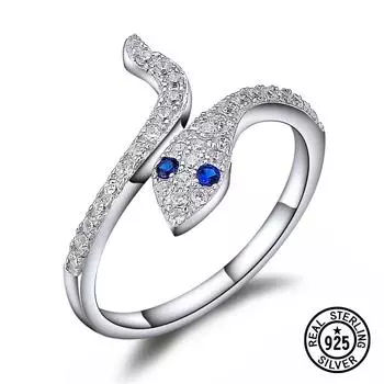 Кольца для вечеринок из стерлингового серебра 925 пробы, регулируемое массивное кольцо со змеей из кристалла циркона для женщин, модные модные ювелирные изделия Resizable