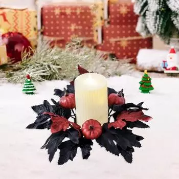 Кольца для венков со свечами Искусственные кленовые листья Тыквенный венок Деревенский Хэллоуин Кольцо для свечей Украшение для праздничного обеденного стола Центральная часть красный