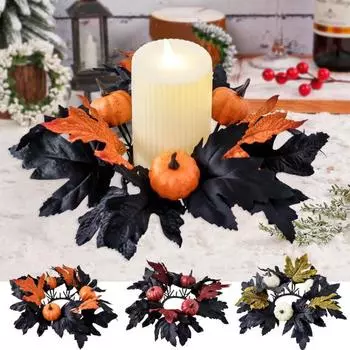 Кольца для венков со свечами Искусственные кленовые листья Тыквенный венок Деревенский Хэллоуин Свеча Кольцо Украшение для фестиваля красный