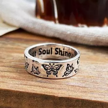 Кольца для женщин, девочек, ювелирные изделия с подвесками, винтажная гравировка, кольцо на палец в виде бабочки 7.5