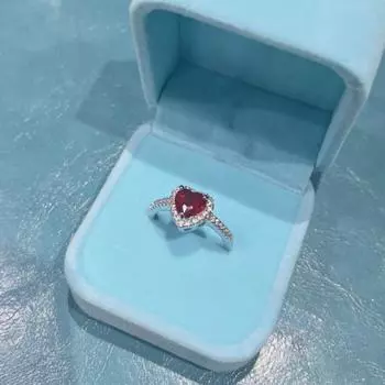 Кольца для женщин Синяя шкатулка для украшений Упаковка для красного сердца Кубический цирконий Камень Аксессуары для свадебной вечеринки 5