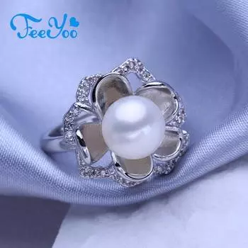 Кольца FEEYOO с натуральным пресноводным жемчугом для женщин и девочек, классическое кольцо регулируемого размера, вечерние украшения