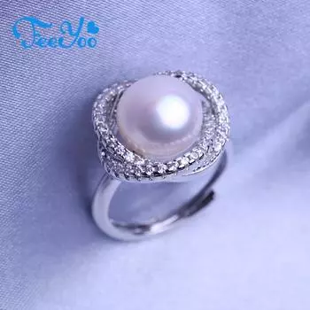 Кольца FEEYOO с натуральным пресноводным жемчугом для женщин и девочек, классическое кольцо регулируемого размера, вечерние украшения Adjustable size белый
