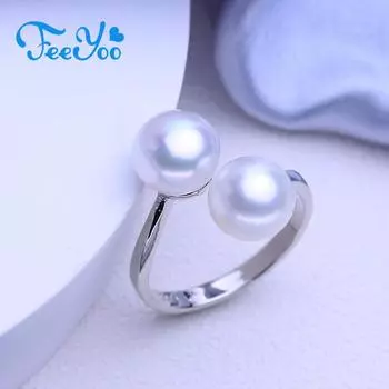 Кольца FEEYOO с натуральным пресноводным жемчугом для женщин и девочек, классическое регулируемое кольцо, офисные украшения Adjustable size белый