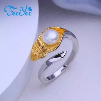 Кольца FEEYOO с натуральным пресноводным жемчугом для женщин и девочек, классическое регулируемое кольцо золотого цвета, вечерние украшения Adjustable size белый