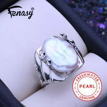Кольца FENASY с большим барочным натуральным пресноводным жемчугом для женщин, модное женское кольцо с кубическим цирконием, кольцо с большим жемчугом, подарок
