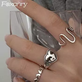 Кольца Foxanry LOVE Heart, винтажные милые простые волнистые линии, вечерние украшения, аксессуары для девочек 17mm серебряный