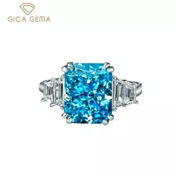 Кольца GICA GEMA из 100% стерлингового серебра 925 пробы 8*10 мм с высокоуглеродистыми бриллиантами сияющей огранки, ювелирные изделия US 5 синий