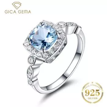 Кольца Gica Gema из настоящего стерлингового серебра S925 для женщин, кольцо с драгоценным камнем, аквамариновая подушка, романтический подарок, обручальные украшения 5 синий