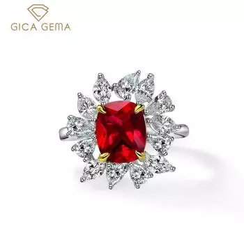 Кольца Gica Gema с рубином, стерлинговое серебро 925 пробы, 8*10 мм, красный драгоценный камень, форма цветка, романтические ювелирные изделия, подарки для свадебной вечеринки, новый тренд 9 красный