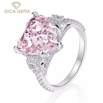 Кольца Gica Gema с высокоуглеродистыми бриллиантами, стерлинговое серебро 925 пробы, 12*12 мм, розовый драгоценный камень в форме сердца, уникальный дизайн, романтические изящные украшения на палец, подарки для свадебной вечеринки 5 розовый