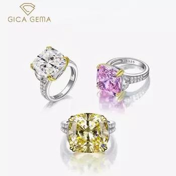 Кольца Gica Gema с высокоуглеродистыми бриллиантами, стерлинговое серебро 925 пробы, уникальный дизайн, квадратная форма, романтические ювелирные изделия, подарки для свадебной вечеринки, новая тенденция 14*14 мм 6 жёлтый