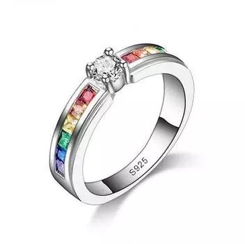 Кольца Hecheng Rainbow Zircon-Incrinkled Titanium Steel для женщин - Красочные модные украшения Size 10