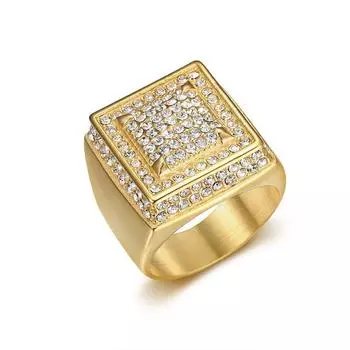 Кольца HIP Hop Bling Iced Out Gold Silver Color из нержавеющей стали с геометрическим рисунком в форме квадрата для мужчин, ювелирные изделия в стиле рэпера, размер 7-13 7 золотой