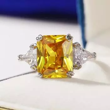 Кольца Huitan с желтым кубическим цирконием в геометрической форме, серебряные обручальные кольца для женщин, блестящие аксессуары, ювелирные изделия для вечеринок 6
