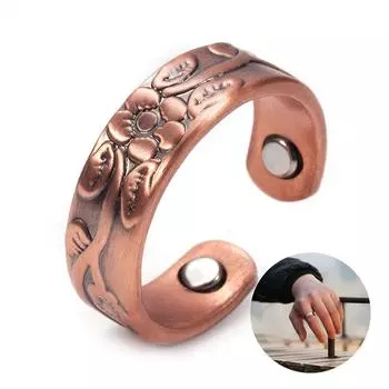 Кольца Ikuinen с цветком из чистой меди, магнитные винтажные регулируемые открытые кольца-манжеты, простые свадебные обручальные кольца для женщин Resizable медный