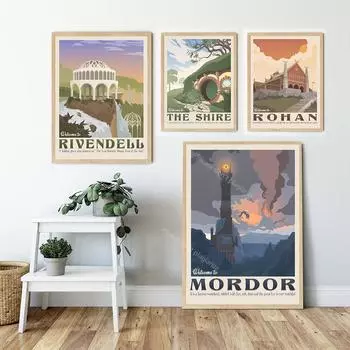 Кольца Искусство Земля Путешествия Иллюстрация Настенный Плакат Печать Ретро Обложка Фильма Абстракция Мультфильм Холст Картина Живые Дети Домашний Декор 21x30cm No Framed