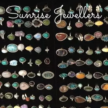 Кольца из 20 шт. с бирюзой и смешанными драгоценными камнями, покрытые серебром 925 пробы, лот HSR70 Free Size синий