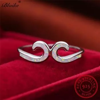 Кольца из цельного серебра 925 пробы для женщин, синее, белое огненное опаловое волнистое кольцо, обручальные кольца, простое обручальное кольцо для невесты, ювелирные украшения 10