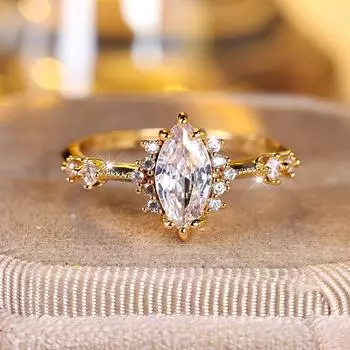 Кольца из циркония огранки «маркиз» для женщин, желтое золото, ювелирные изделия, обручальное кольцо, подарки 5 белый/золотой